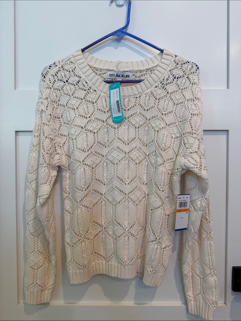 City Blues Cream Openwork Crewneck Sweater